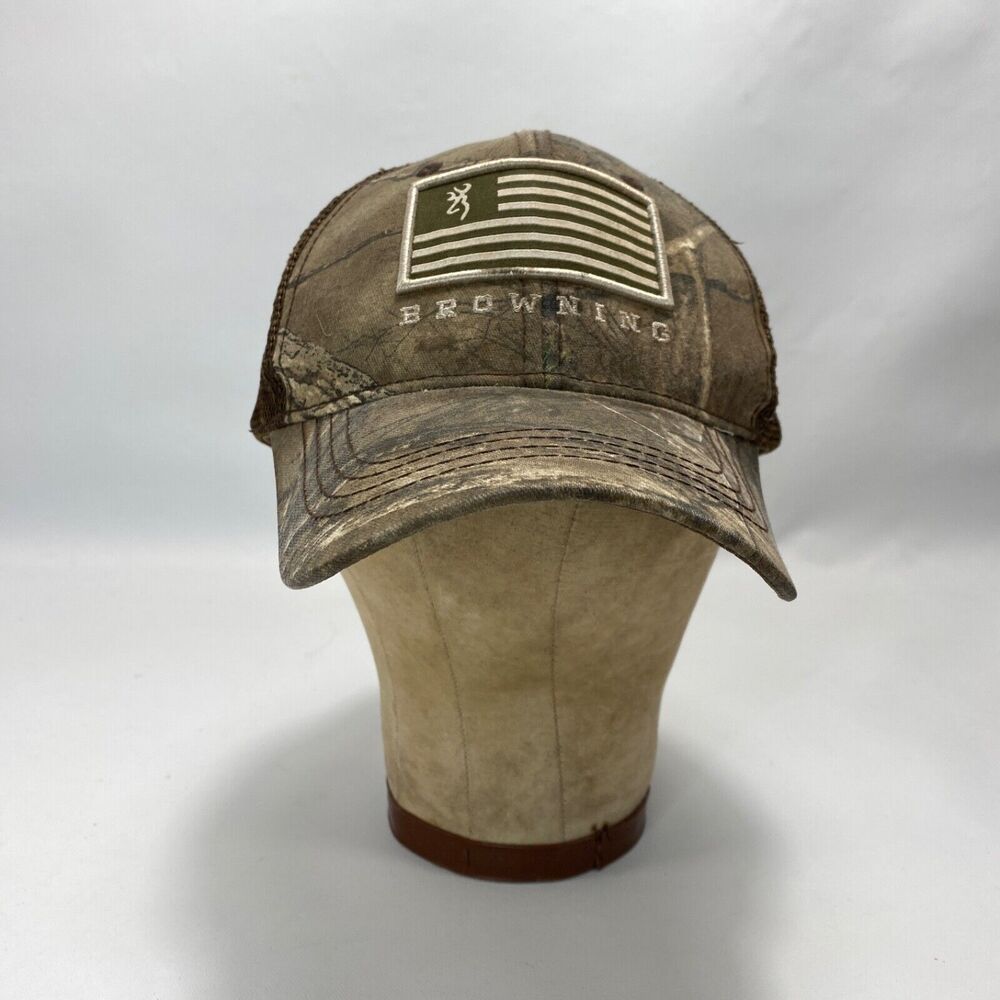 Browning Realtree Mens Cap Hat Brown Camouflage Hunt Outdoor Mesh Snap Back Flag